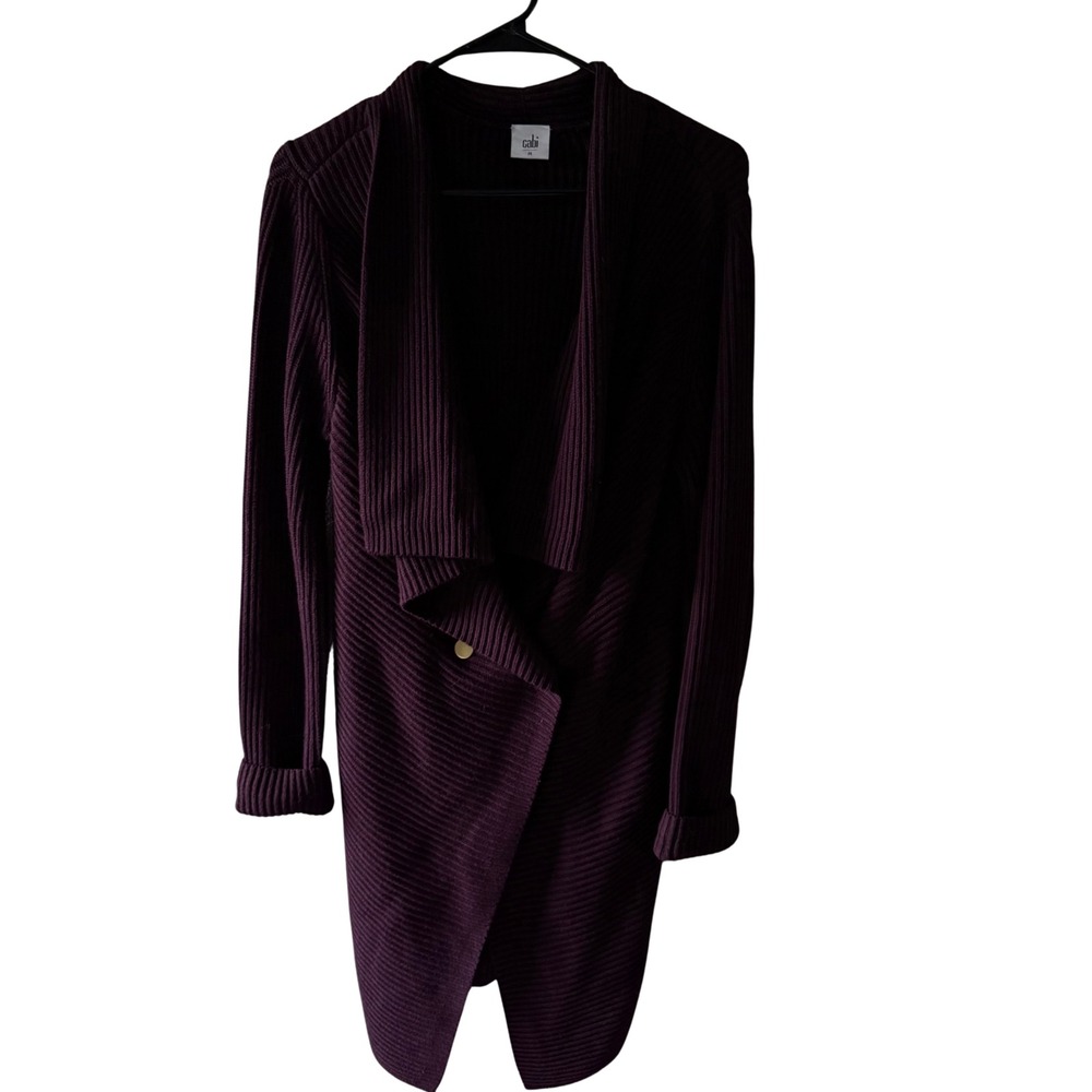Cabi Fireside Cardigan 3350 Plum Purple Ribbed Knit Draped Shawl Sweater Medium - Picture 1 of 4